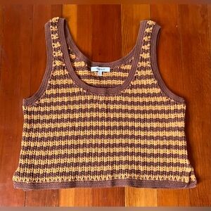 NWOT Madewell 100% Cotton Crochet Knit Tank Top Striped Orange and Brown -Medium